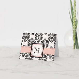 Rosa und schwarzer Damast-mit Monogramm