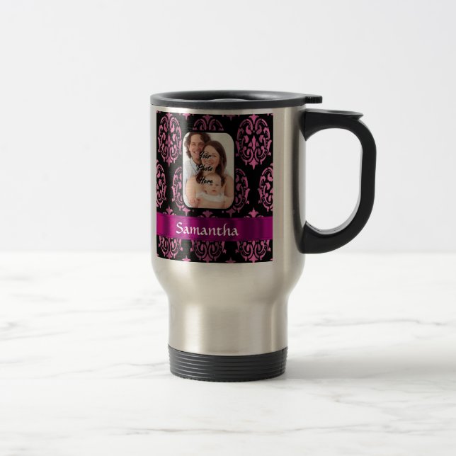 Rosa und schwarzer Damast Reisebecher (Rechts)