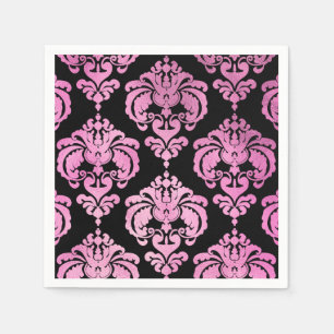 Rosa und schwarzer Damast Vintage-Hochzeits-Event- Serviette