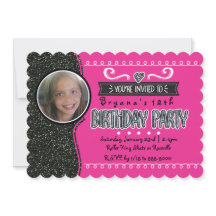 Rosa und schwarzer Glitzer Girls Party Foto Einlad