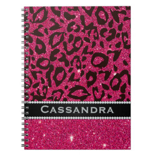Rosa und schwarzer Glitzer Leopard Druckdiamanten  Notizblock