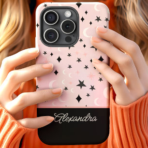 Rosa und schwarzer Himmel-Mond-Sterne Skriptname Case-Mate iPhone Hülle