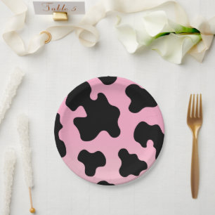 Rosa und schwarzer Kuhdruck Western Cowgirl-Party Pappteller