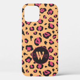 Rosa und schwarzer Leopard drucken Monogramm Case-Mate iPhone Hülle