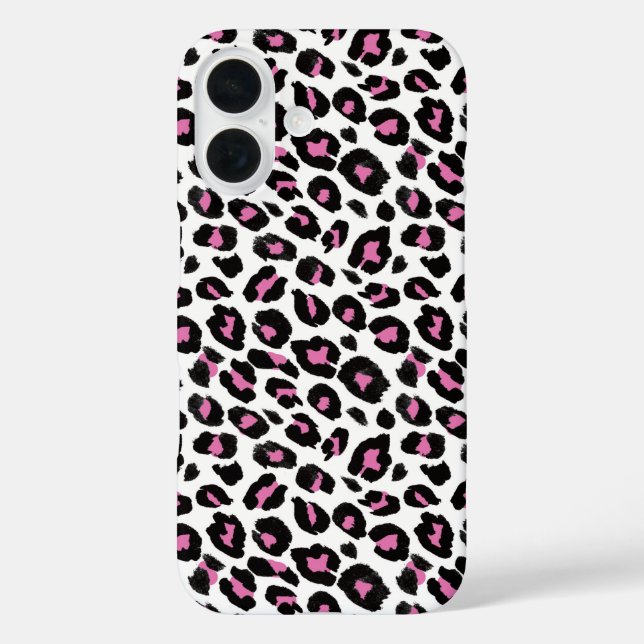 Rosa und schwarzer Leopard iPhone 16 Hülle (Rückseite)