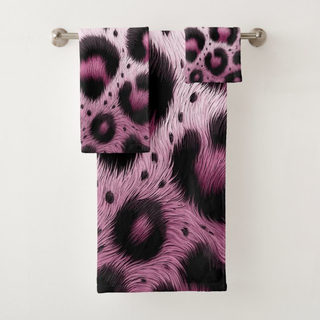 Rosa und schwarzer Leopard Pelztierdruckpunkte Badhandtuch Set (Insitu)