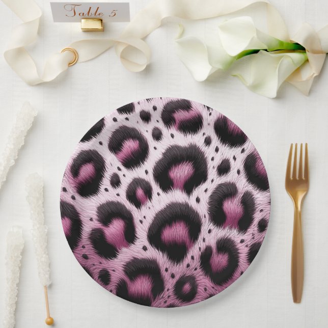 Rosa und schwarzer Leopard Pelztierdruckpunkte Pappteller (Hochzeit)