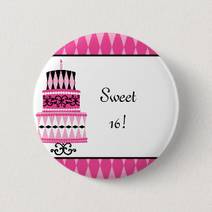 Rosa und schwarzer Party-Kuchen Button