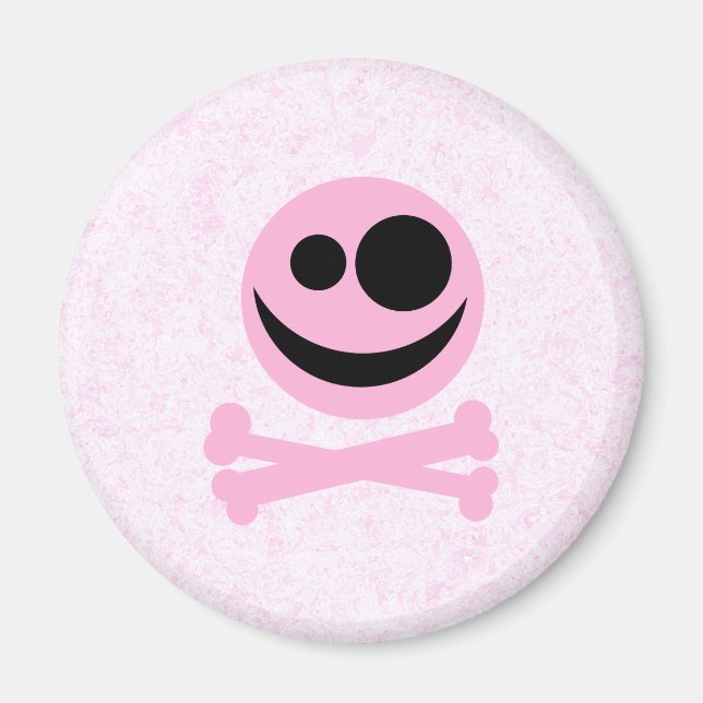 Rosa und schwarzer Schädel, auf einem rosa Muster. Magnet (Vorne)