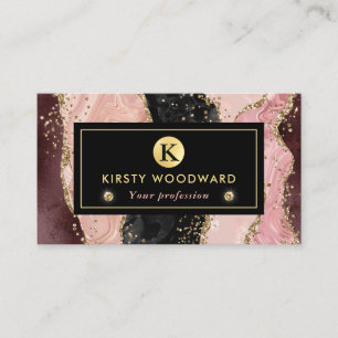 Rosa und schwarzer Stein mit goldenem Glitterachat Visitenkarte