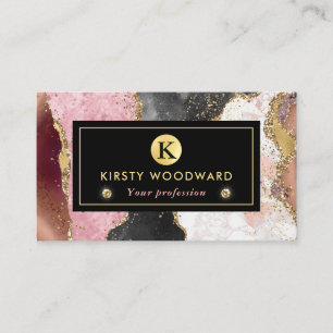 Rosa und schwarzer Stein mit goldenem Glitterachat Visitenkarte