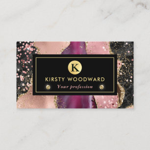 Rosa und schwarzer Stein mit goldenem Glitterachat Visitenkarte