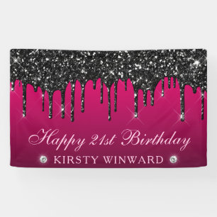 Rosa und schwarzer tropfender Glitter 21. Geburtst Banner