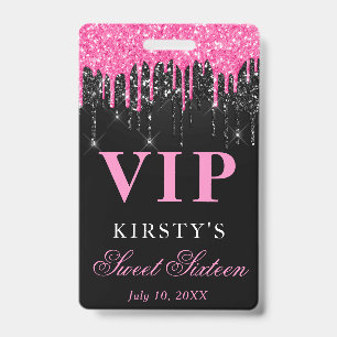 Rosa und schwarzer tropfender Glitter Sweet Sixtee Ausweis