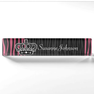 Rosa und schwarzer Zebradruck Girly Prinzessin Namensplakette