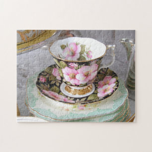 Rosa und schwarzes Blumengefäß-Jigsaw-Puzzle