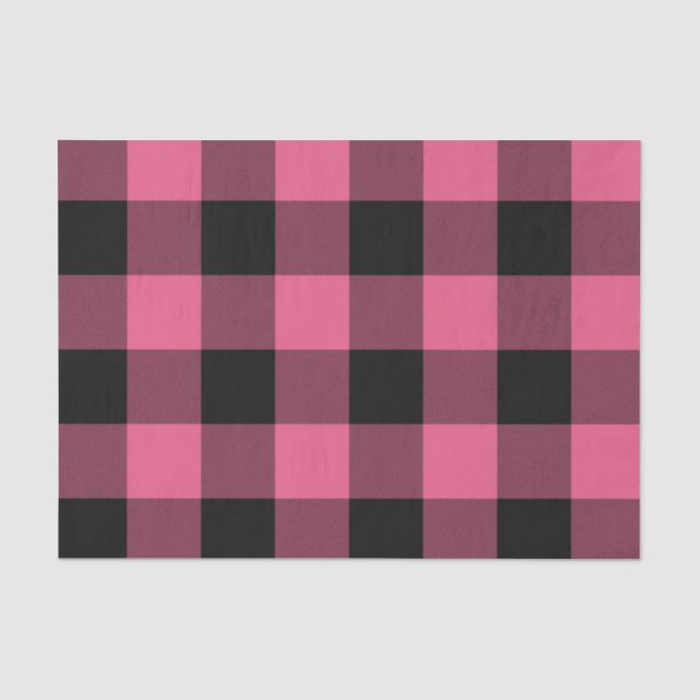 Rosa und Schwarzes Buffalo Scheckte Kariert rustik Seidenpapier (Vorderseite)