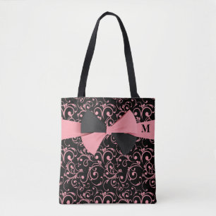 Rosa und schwarzes Chic königliches Blumenmuster M Tasche