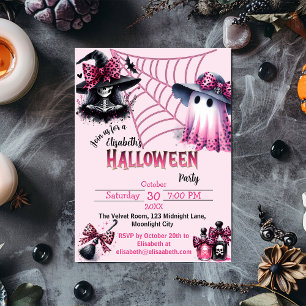 Rosa und schwarzes Coquette Halloween Einladung