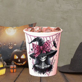 Rosa und schwarzes Coquette Halloween Pappbecher