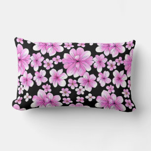 Rosa und schwarzes florales Lendenkissen