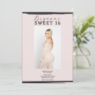 Rosa und schwarzes Foto Rahmen Trendy Modern Sweet Einladung