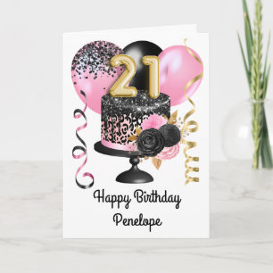 Rosa und schwarzes Gold 21. Geburtstag Karte