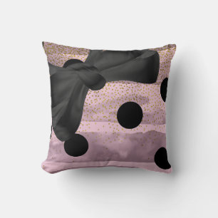 Rosa und schwarzes Gold Polka Punkte Chic Schleife Kissen
