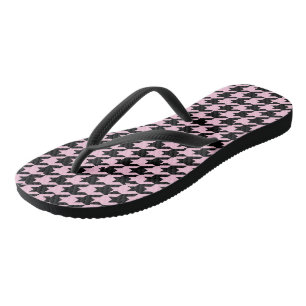 Rosa und schwarzes Hahnentrittmuster Flip Flops