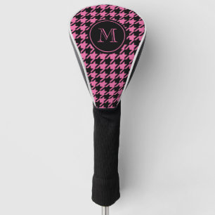 Rosa und schwarzes Hahnentrittmuster-Monogramm Golf Headcover