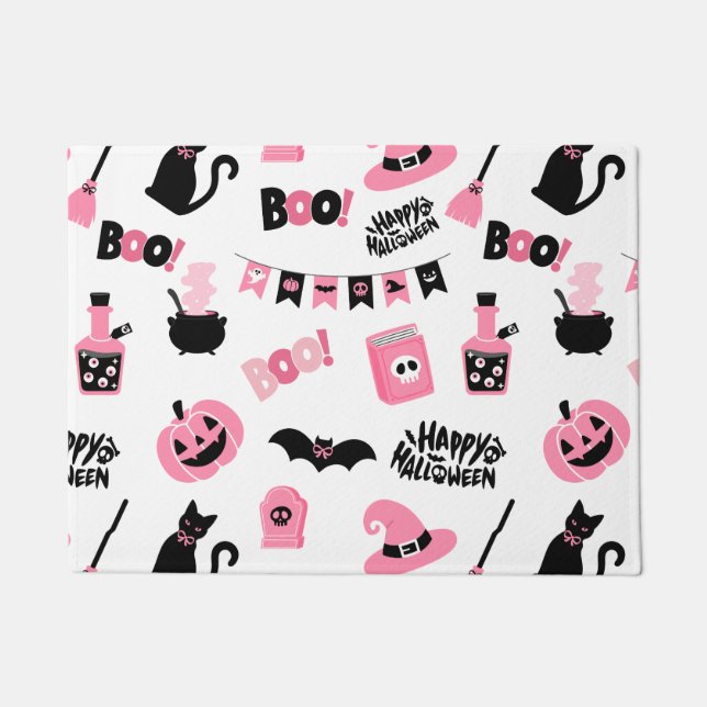 Rosa und Schwarzes Halloween Fußmatte (Vorderseite)