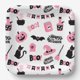 Rosa und Schwarzes Halloween Pappteller
