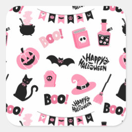Rosa und Schwarzes Halloween Quadratischer Aufkleber