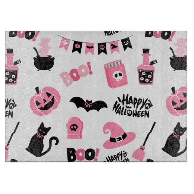 Rosa und Schwarzes Halloween Schneidebrett (Vorderseite)