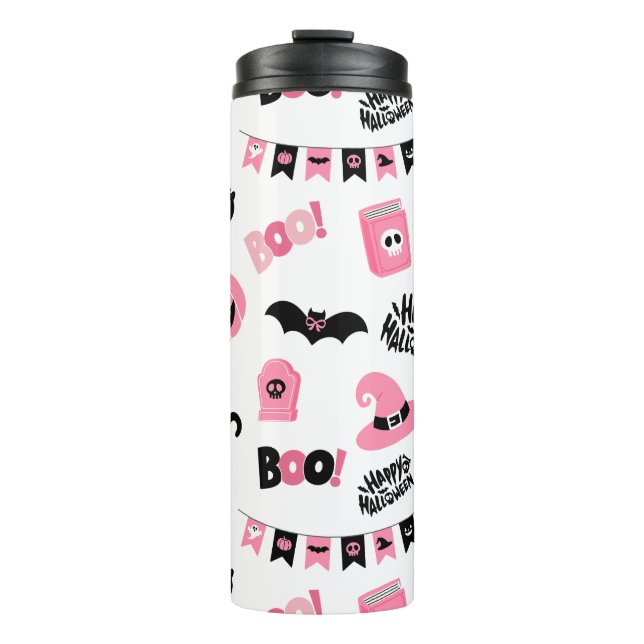 Rosa und Schwarzes Halloween Thermosbecher (Vorderseite)