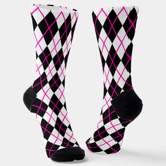 Rosa und schwarzes Karo-Argyle-Diamant  Socken (Gewinkelt)