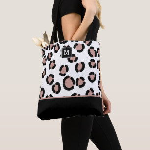 Rosa und schwarzes Leopardenmuster mit Monogramm-T Tasche