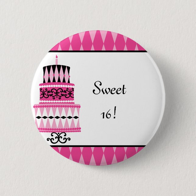 Rosa und schwarzes Party Button (Vorderseite)