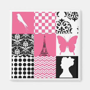 Rosa und schwarzes Patchwork Magnet