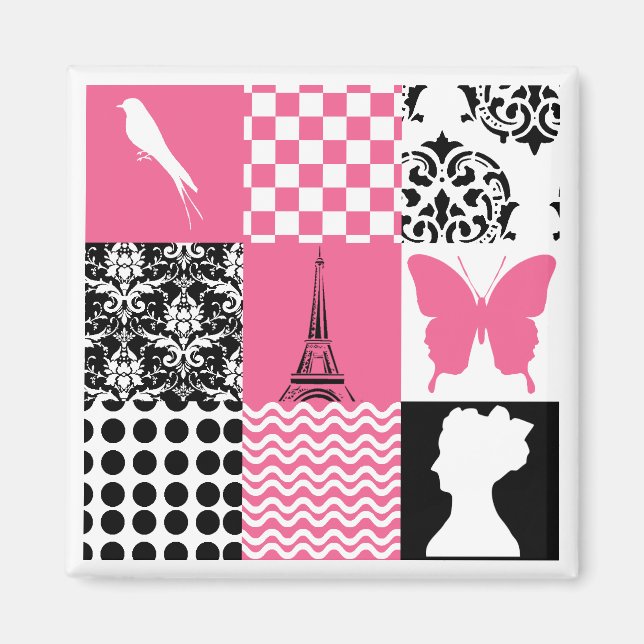 Rosa und schwarzes Patchwork Magnet (Vorne)
