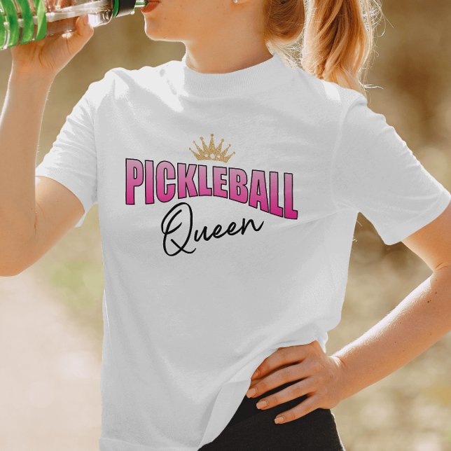 Rosa und schwarzes Pickleball Queen Gold Crown T-Shirt (Von Creator hochgeladen)