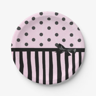 Rosa und schwarzes Polka-Punkt-gestreiftes Pappteller