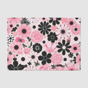 Rosa und schwarzes retro botanisches Blumenmuster Seidenpapier