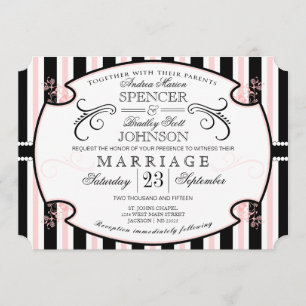Rosa und Schwarzes Striped Typografie-Hochzeit Einladung