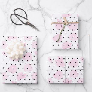 Rosa und schwarzes Valentin Geschenkpapier Set