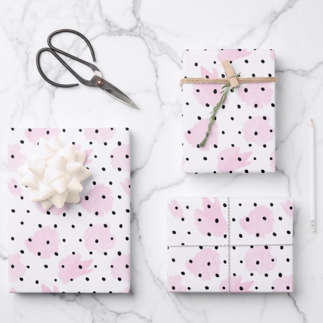 Rosa und schwarzes Valentin Geschenkpapier Set (Vorderseite)