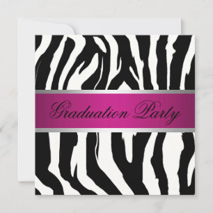 Rosa und schwarzes Zebra-Abschluss-Party Einladung