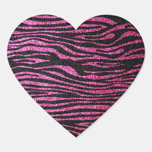 Rosa und schwarzes Zebra drucken Bling (Imitat Gli Herz-Aufkleber (Vorderseite)
