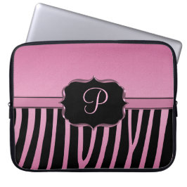 Rosa und schwarzes Zebra-Monogramm Laptopschutzhülle