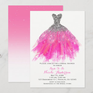 Rosa und silber Glitzer Glam Dress Brautparty Einladung